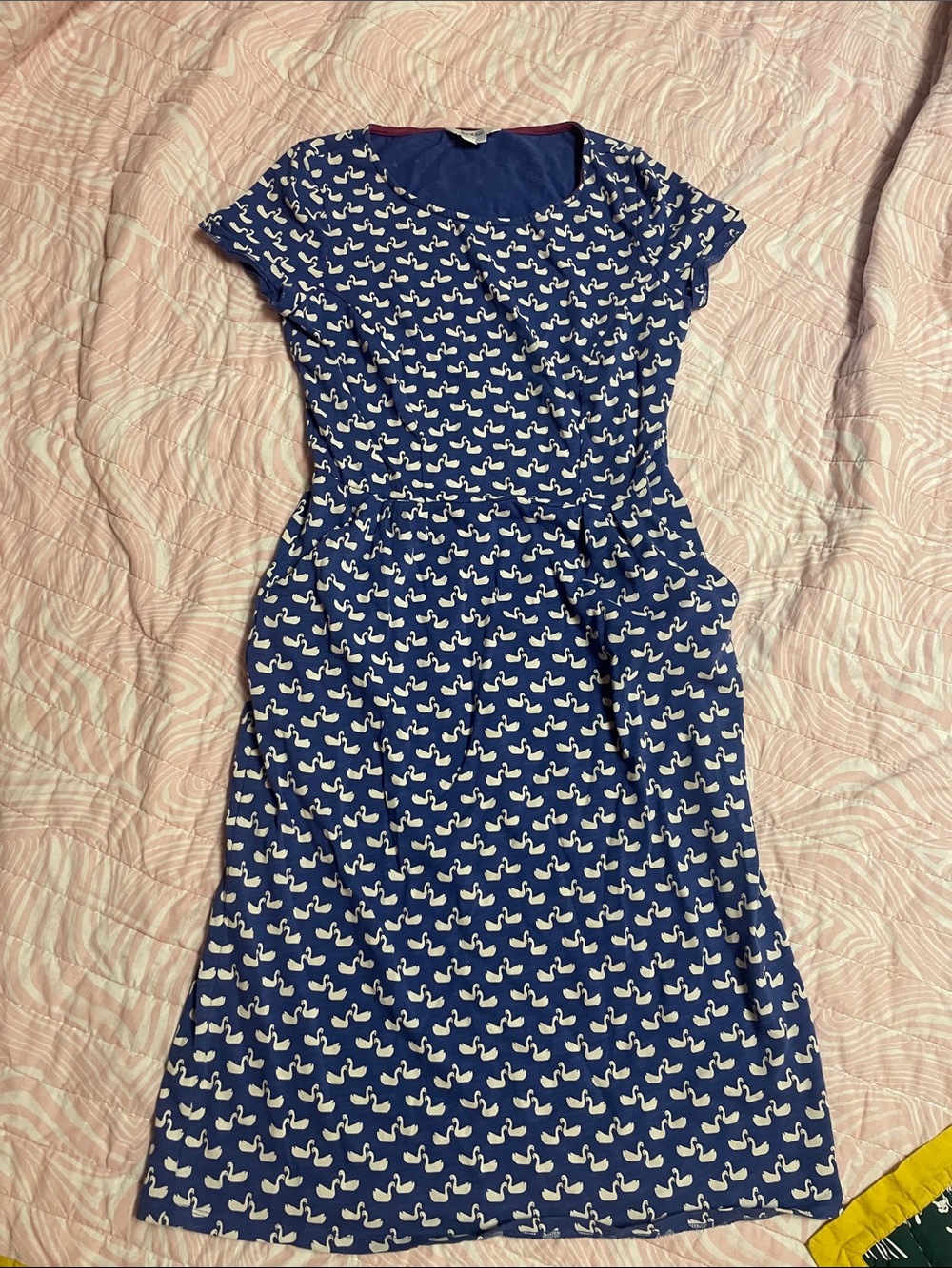 Boden Blue Swan-Print Midi Dress